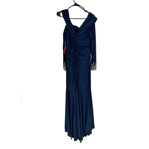 Mac Duggal 12231 Midnight Beaded Cuff Drop Shoulder Faux Wrap Gown 12 NWT - Picture 7 of 7